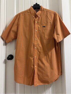 Chaps Men’s Orange Plaid Button Down Short Sleeve Easy Care Casual Shirt XLT